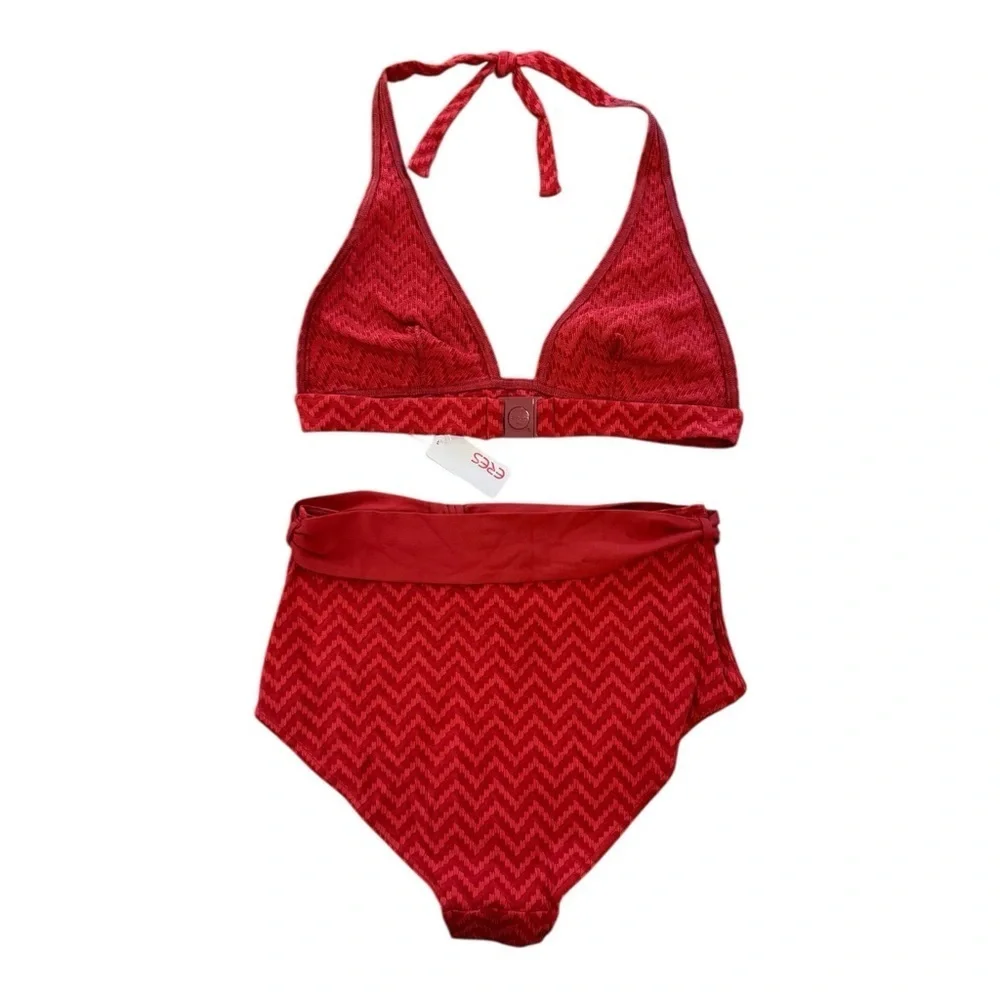 ERES Zigzag-Pattern Triangle Bikini Top - High Waist Brief - Ginger Brow…